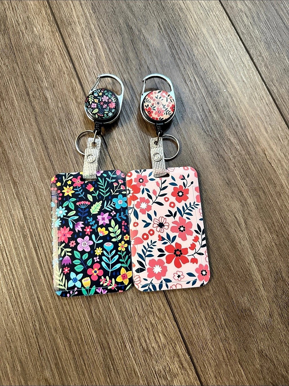 2pk Floral Retractable Keychain ID Badge Holders
